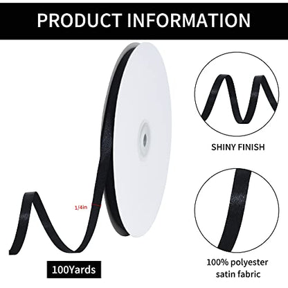 100 Yards 1 4 Inch Black Satin Ribbon Thin Gift Wrapping Ribbon (300 Foot)
