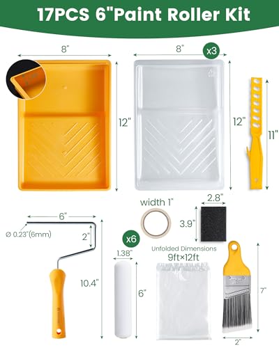 17 Pcs 6 Inch Foam Paint Roller Kit with Angle Paint Brush