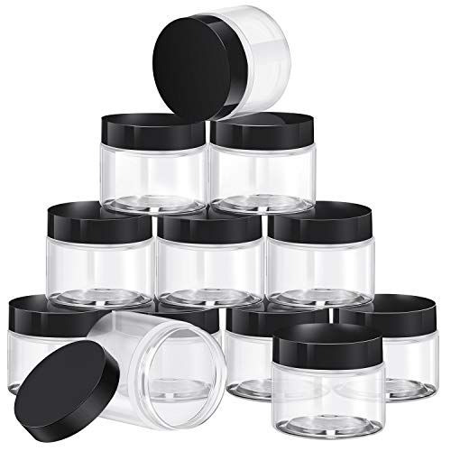 12 Pack 2 oz Plastic Container Jars with Lids Round Clear Travel Cosmetic Container Slime Jars for Toiletries (24 Count)