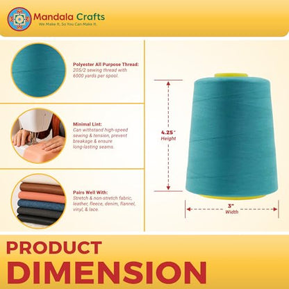20S 2 Turquoise Polyester 4 Pack of Serger Threads Cones (72000 Foot )