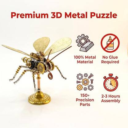 Steampunk Mechanical Insect Butterfly 3D Metal Puzzle Model Kits for Adults 150+ Parts Stunning Desk Decor Christmas & Birthday Gift for Men Adults Hobbyists