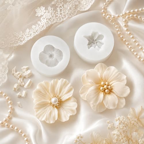 2 Pack 3D Flower Silicone Candle Molds Camellia Poppy for Soap Resin Crafts