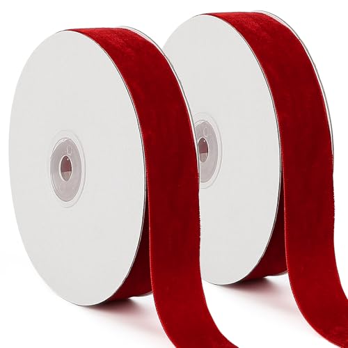 20yd 1" Red Velvet Ribbon Single Faced for Gift Wrapping (2 Count)