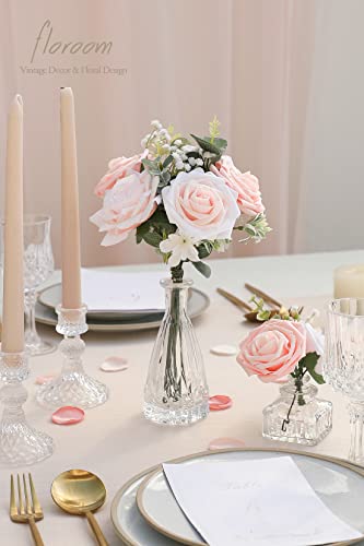 Artificial Flowers 50pcs Real Looking Blush Shades Foam Fake Roses with Stems for DIY Wedding Bouquets Bridal Shower Pink Centerpieces Floral Arrangements Party Tables Home Decorations (50 Count)