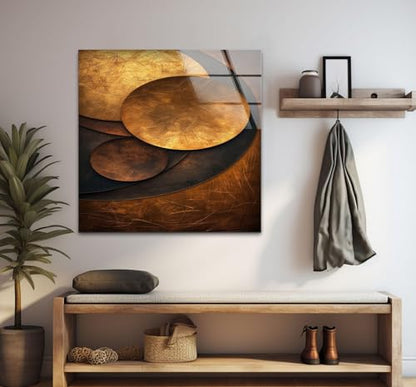 18Wx28H'' Bronze Art Deco Geometric Motifs Glass Wall Art Tempered Glass Printing Wall Decor Large Wall Art Wall Hangings