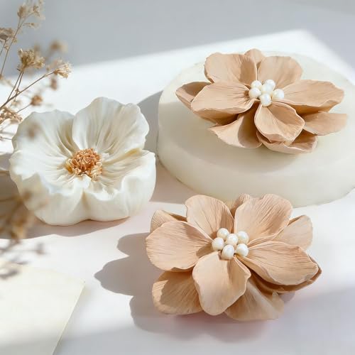 2 Pack 3D Flower Silicone Candle Molds Camellia Poppy for Soap Resin Crafts