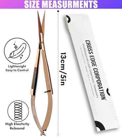 Cross Edge Spring Scissors 5 Inch straight Stainless Steel Precision Eyebrow & Eyelash Shaping & Trimming Scissor