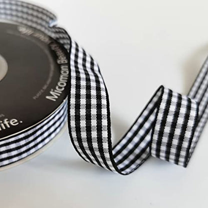 Black and White Wovon Edge Gingham Ribbon 25 Yard Each Roll 100% Polyester (75 Foot)