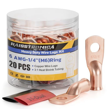 20PCS Battery Cable Lug & Heat Shrink Kit 6 AWG 1 (20 Count)