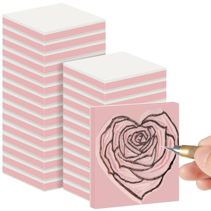 24 Pcs 2" x 2" Rubber Carving Block Printmaking Stamp (24 Count)