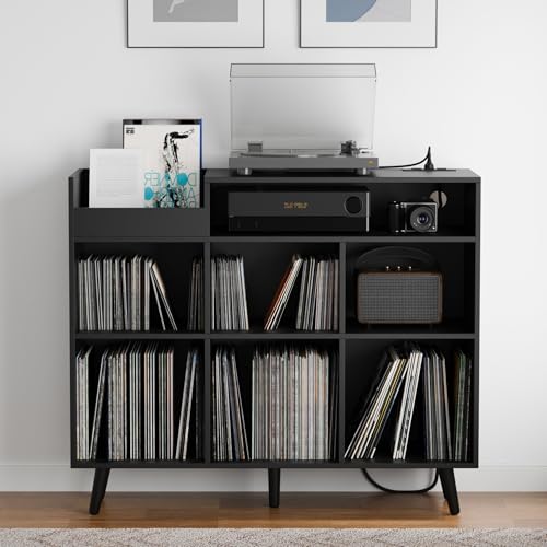 Large Record Player Stand with Vinyl Storage Cabinet