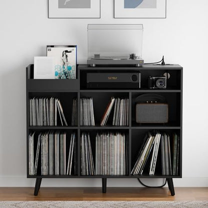 Large Record Player Stand with Vinyl Storage Cabinet
