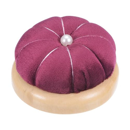 Wooden Base Pin Cushion Japanese Style Cute Needle Holder Pincushions Round for Sewing Quilting Needlework DIY Crafts