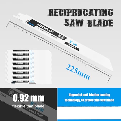 25Pack 9inch 18TPI Metal Reciprocating Saw Blades Set
