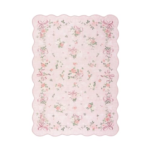 Pink Bow Floral Rug for Bedroom
