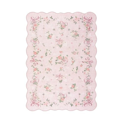 Pink Bow Floral Rug for Bedroom