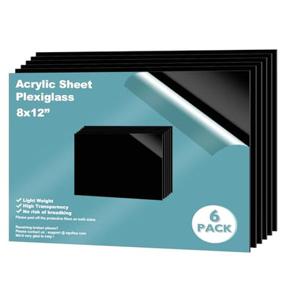 8" x 12" Black Plexiglass Sheets 6 Pack 0.04 Inch Cast Acrylic Sheet Thick for DIY Craft Projects