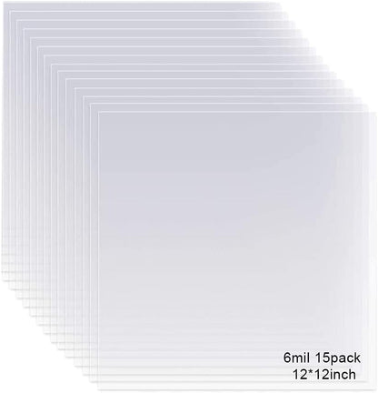 EGOSKY 15 Pack 6 Mil Mylar Sheets, 12 x 12inch Clear Blank PET Blank Stencil Material, Make Your Own Stencil Compatible Vinyl Cutting Maching