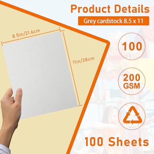 100 Sheets Grey Cardstock 8.5 x 11 Certificate Paper 75lb (100 Count)