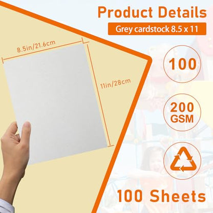 100 Sheets Grey Cardstock 8.5 x 11 Certificate Paper 75lb (100 Count)