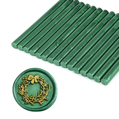 15Pcs Metallic Green Glue Gun Sealing Wax Sticks for Wax Seal Stamp (15 Count)