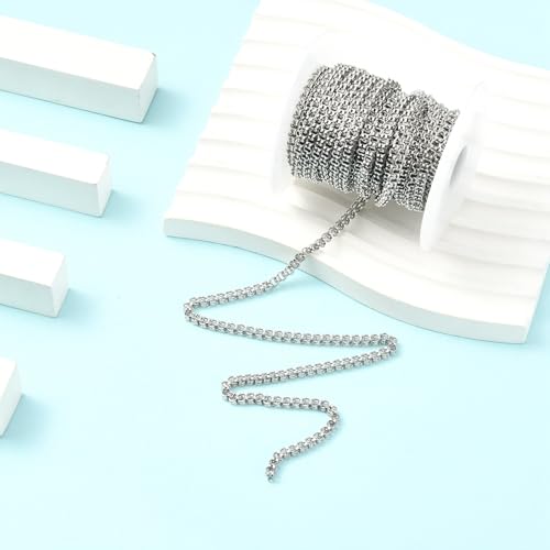 16.4 Feet(5m) 304 Stainless Steel Cross Chain Unfinished Cable Chains Link with Spool Roll Stainless Steel Chain Bulk for Jewelry Making - 3.2mm
