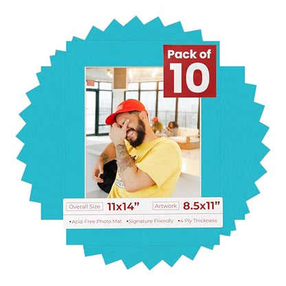 Pack of Ten Acid Free 11x14 Mats Bevel Cut for 8.5x11 Photos (10 Count)