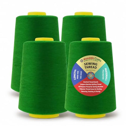20S 2 Dark Green Polyester 4 Pack of Serger Threads Cones