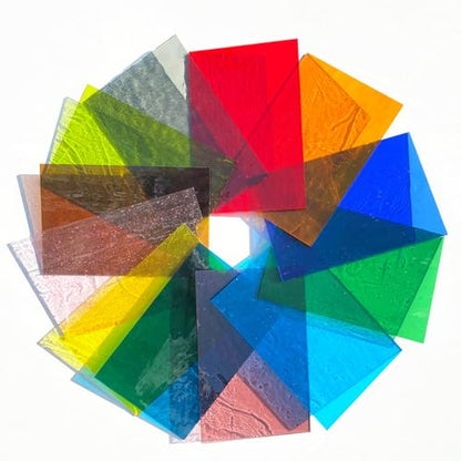 12 Sheets Transparent Stained Glass Sheet Rainbow Colors