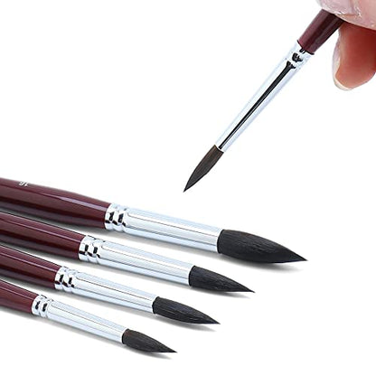 Squirrel Hair Round Paint Brush Set for Watercolor Gouache Ink Acrylic Art Painting Short (6 Count)