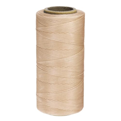 150D 0.8mm Flat Waxed Thread 284 Yards Polyester Leather Sewing Waxed String Hand Stitching Waxed Cord for Leather Stitching Sewing Bookbinding DIY Craft Light Beige