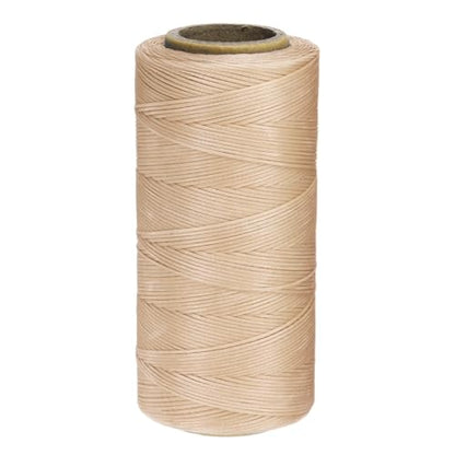 150D 0.8mm Flat Waxed Thread 284 Yards Polyester Leather Sewing Waxed String Hand Stitching Waxed Cord for Leather Stitching Sewing Bookbinding DIY Craft Light Beige