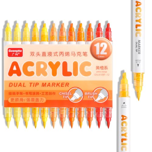 12 Colors Dual Tip Acrylic Paint Markers (12 Count)