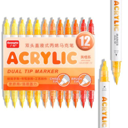 12 Colors Dual Tip Acrylic Paint Markers (12 Count)