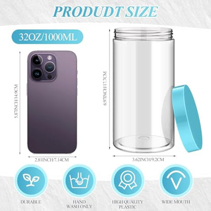 12 Pack 32 oz Plastic Container Jars with Lids Round Clear Travel Cosmetic Container Slime Jars for Toiletries (12 Count)