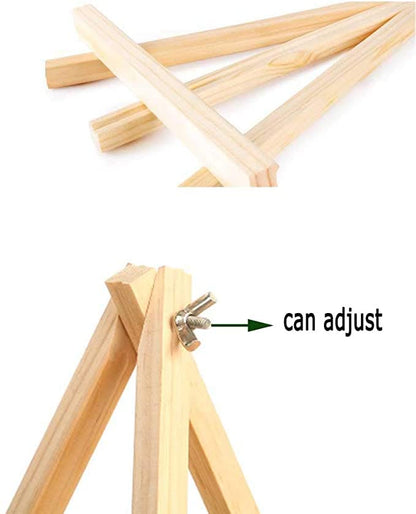9.4" Tall Natural Pine Wood Tripod Easel Photo Painting Display Portable Tripod Holder Stand& Adjustable Wooden Tripod Tabletop Holder Stand for Canvas (18 Count)