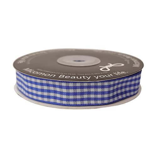 Blue and White Woven Edge Plaid Ribbon 100% Polyester Gingham Ribbon 25 Yards Each Roll