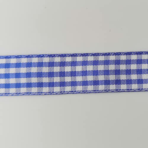 Blue and White Woven Edge Plaid Ribbon 100% Polyester Gingham Ribbon 25 Yards Each Roll