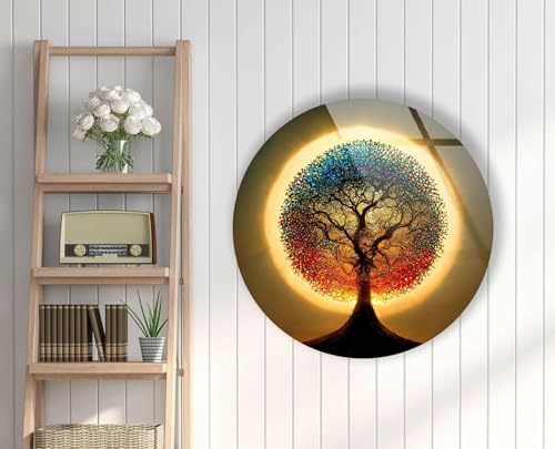 39,4''(100cm) Diameter Life of Tree Round Glass Wall Art Tempered Glass Printing Wall Decor Large Wall Art Wall Hangings