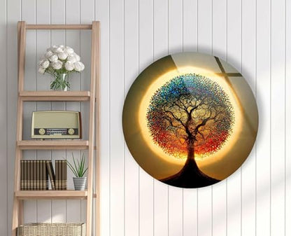 15.8''(40cm) Diameter Life of Tree Round Glass Wall Art Tempered Glass Printing Wall Decor Large Wall Art Wall Hangings