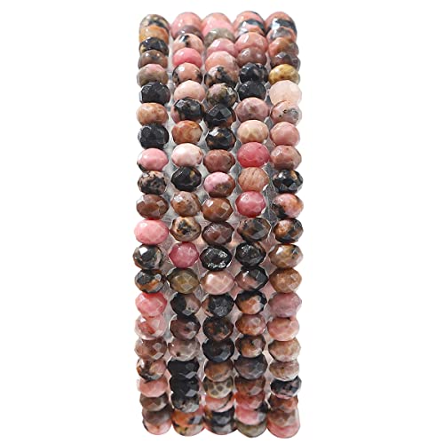 Natural Rhodochrosite Beads 4x2mm 120pcs Faceted Rondelle Loose Semi Gemstone Beads for Jewelry Making Design (120 Count)