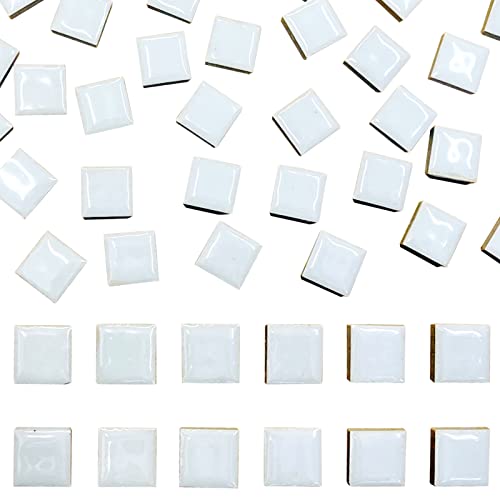 50 Pieces White Mosaic Tiles for Crafts 1" Ceramic Tiles Assorted Colors Square Ceramic Mosaic Project Supplies for Photo Frame Mosaic Stepping Stones Bath Old Pool Furniture Decor (50 Count)