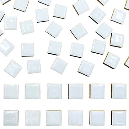 50 Pieces White Mosaic Tiles for Crafts 1" Ceramic Tiles Assorted Colors Square Ceramic Mosaic Project Supplies for Photo Frame Mosaic Stepping Stones Bath Old Pool Furniture Decor (50 Count)
