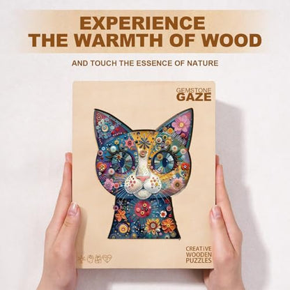 Colorful Flower Cat Puzzles Adults Gifts for Women Men Wooden 145 Pieces 11.4 x 9.0in