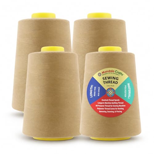 20S 2 Khaki Polyester 4 Pack of Serger Threads Cones (24000 Foot)