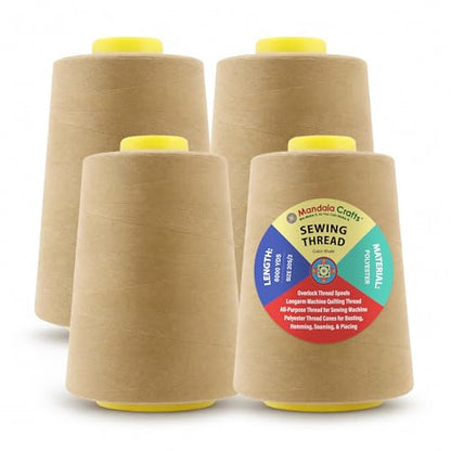 20S 2 Khaki Polyester 4 Pack of Serger Threads Cones (24000 Foot)