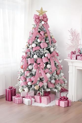 Pink Glitter Diamond Wired Christmas Ribbon 2.5 inch x 10 Yards (30 Foot)