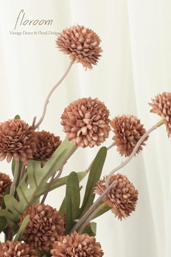 5pcs Terracotta Faux Silk Mums Artificial Flowers (5 Count)