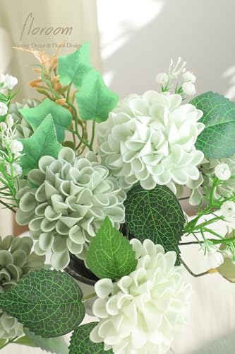 Artificial Dahlia Flowers 25pcs Real Looking Sage Green & Mint Green Foam Fake Roses with Stems for DIY Wedding Bouquets Bridal Shower Centerpieces Floral Arrangements Party Tables Decoration (25 Count)