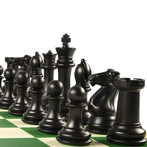 4" King Tournament Chess Set Foldable 20" Silicone Chess Board Mat with 2.2" Squares Green Color